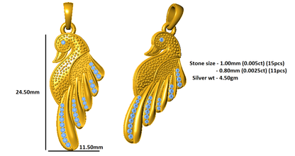 RKC 0,10 ct Moissanit Schwan Charm Anhänger Halskette 925 Silber Schmuck 14 K Roségold vergoldet Gewicht 4,50 g Höhe 24,50 mm