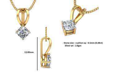 Ciondolo da donna solitario in moissanite da 0,48 ct in argento sterling 925 RKC, finitura in oro rosa 14 carati, peso 2,8 g, altezza 13 mm