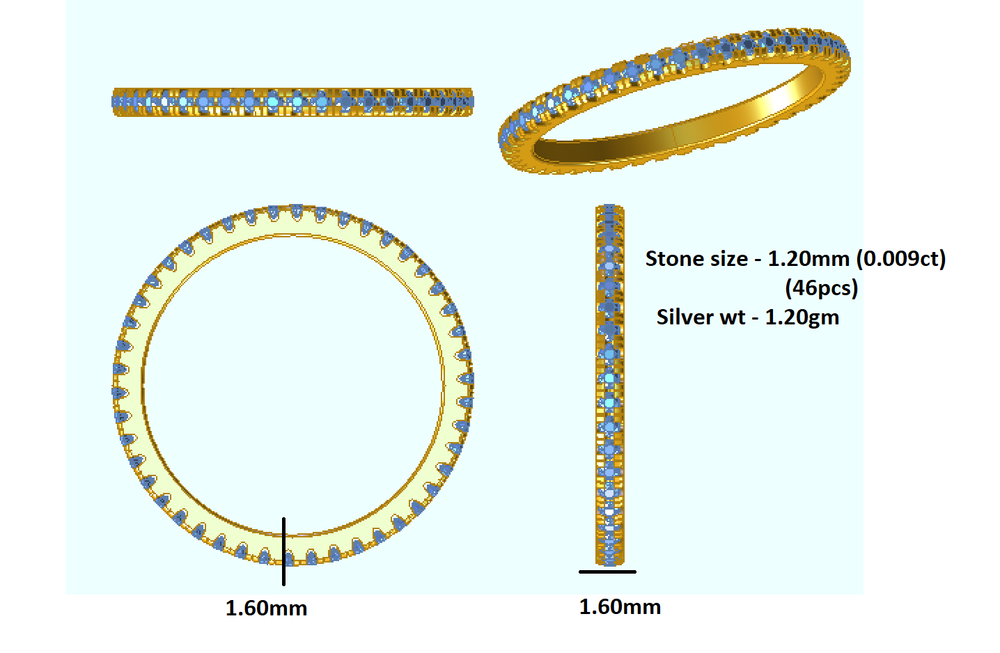 RKC Moissanit Damen-Eternity-Band-Verlobungsring, 14 Karat Roségold vergoldet, 925er Sterlingsilber, Gewicht 1,20 mm, Breite 1,60 mm