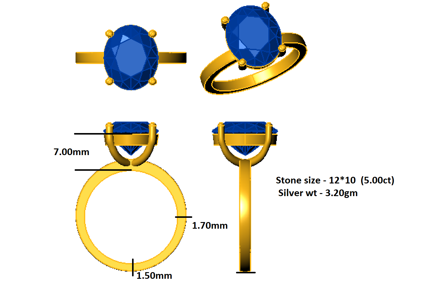 Anello di fidanzamento con moissanite a taglio ovale RKC da 5 ct, argento 925, placcato in oro giallo 14k per donna, peso 3,20 g.