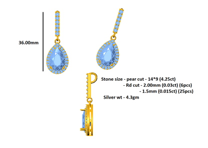 Ciondolo con ciondolo in moissanite e zaffiro RKC Soulmate Sparkle da 4,68 carati, finitura in oro bianco 14 carati, peso 4,3 g, altezza 36 mm.