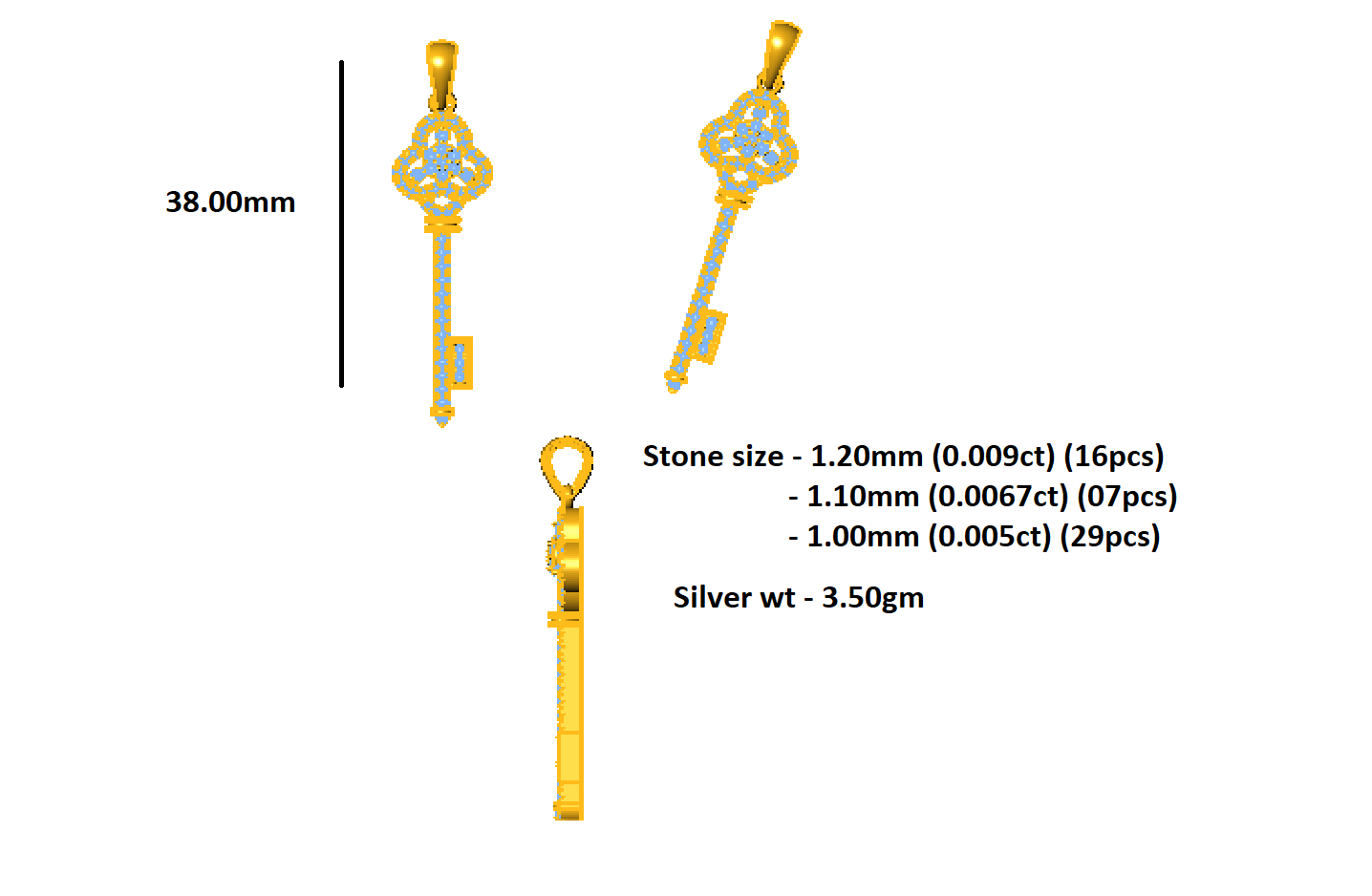 Pendente dall'eleganza senza tempo in moissanite da 0,33 ct RKC, peso 3,50 GM, altezza 38,00 mm