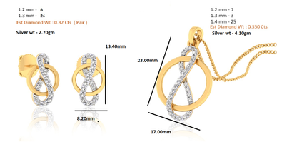 RKC 925 Silber Golden Gesamtgewicht 0,67 Karat Moissanit Anhänger Gewicht 4,10 g und Gewicht Ohrring 2,70 g, besetzt mit 14 Karat Gelbgold plattiert