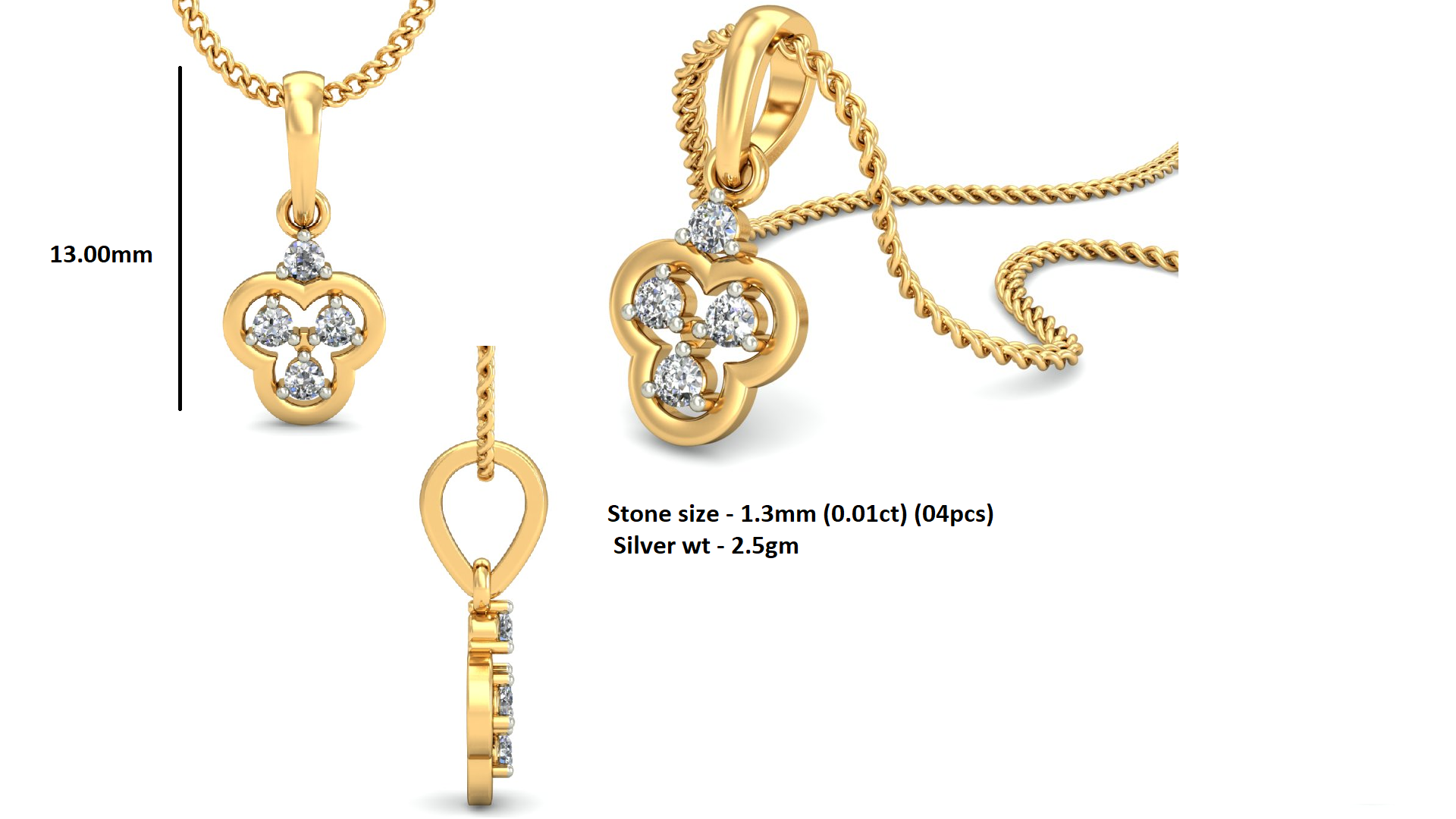 Mini regalo in argento sterling RKC 925, pendente in moissanite da 0,04 ct, placcato in oro giallo 14 carati, peso 2,5 g, altezza 13 mm