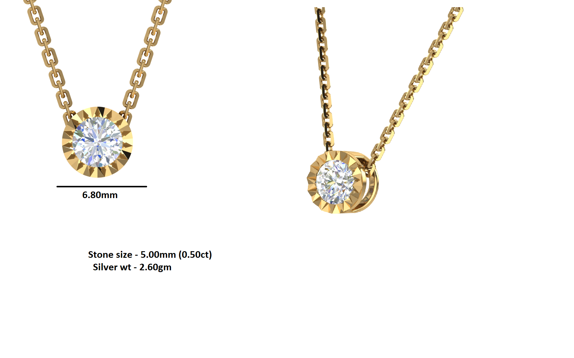 RKC 0,50 Karat Moissanit-Solitär-Anhänger, 925er Silberschmuck, 14 Karat Weißgold vergoldet, Gewicht 2,60 g