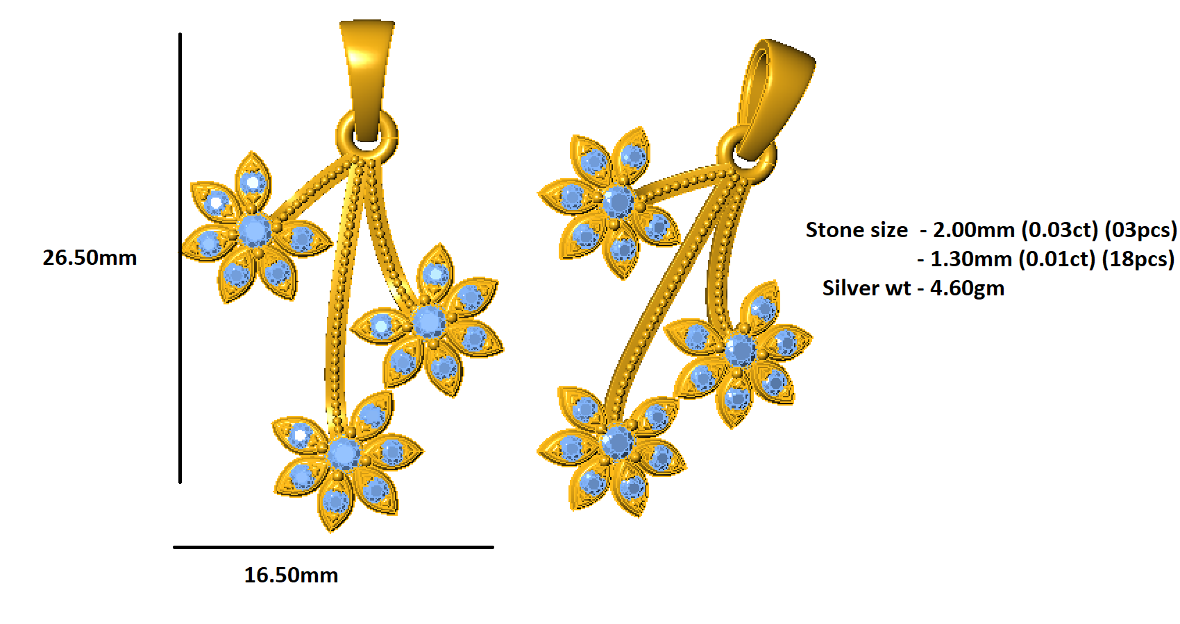 RKC 0,27 Karat Smaragd-Blumenanhänger, 925er Silberschmuck, 14 Karat Roségold vergoldet, 4,60 WT, Höhe 26,50 mm