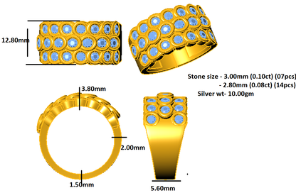 Fede nuziale da uomo rotonda in Moissanite RKC Set di castoni in argento 925 Fascia in oro giallo 14 carati su peso 10 g Larghezza 5,60 mm