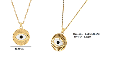 RKC 0,17 CT Emaille Evil Eye Anhänger 925 Silber 14K Gelbgold plattiert, Gewicht 5,80 GM, Höhe 20,00 MM