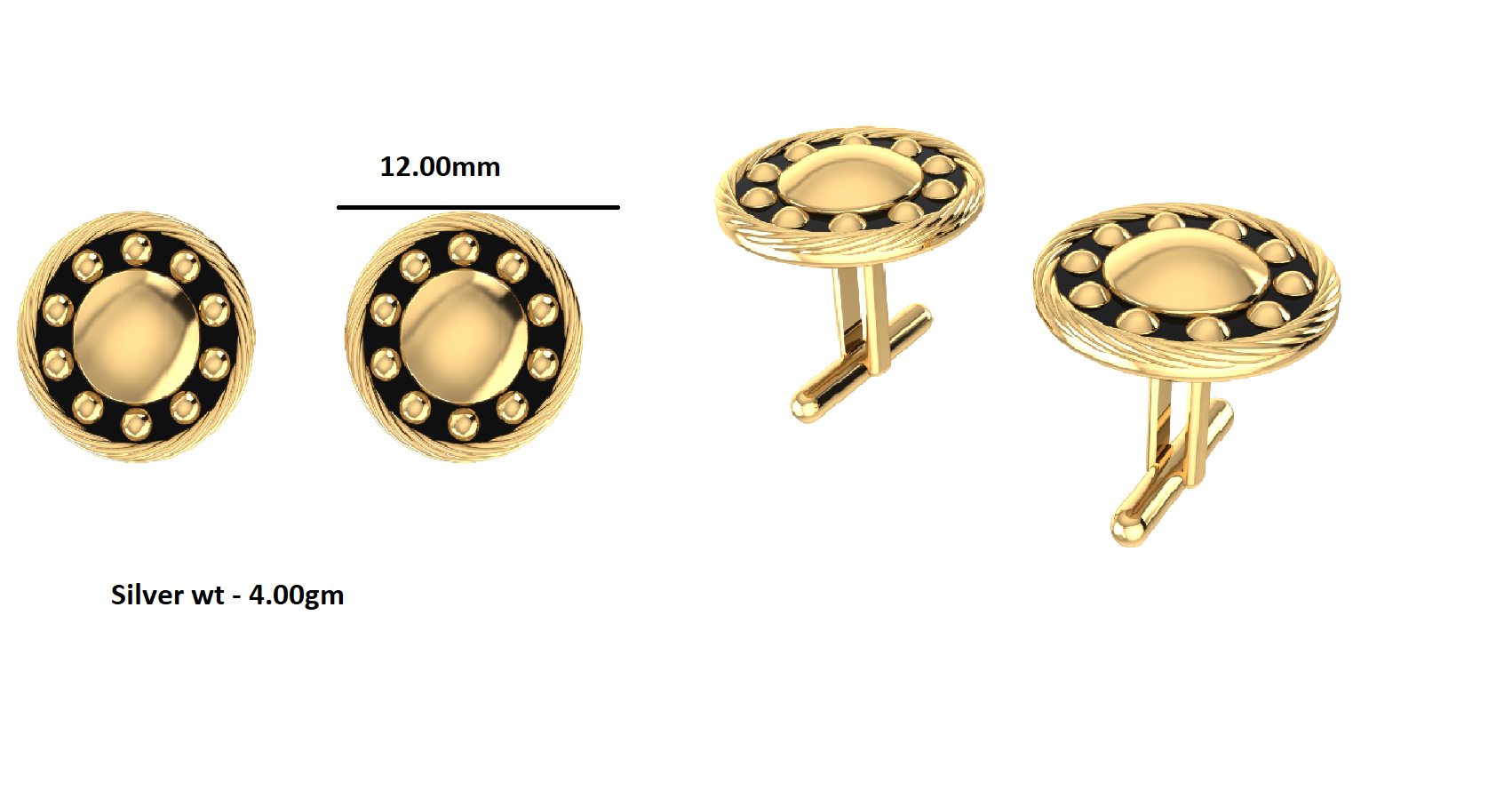 RKC 925 Sterling Silber Emaille-Manschettenknöpfe, 14 Karat Gelbgold vergoldet, Produktgewicht 4,00 g