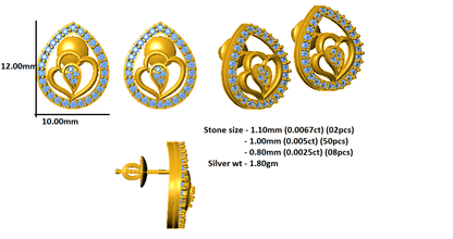 RKC 925 Sterling Silber blattförmiger Damen-Ohrstecker für den täglichen Gebrauch, 14 Karat Rose über dem Produkt, Gewicht 1,80 GM, Höhe 12,00 mm