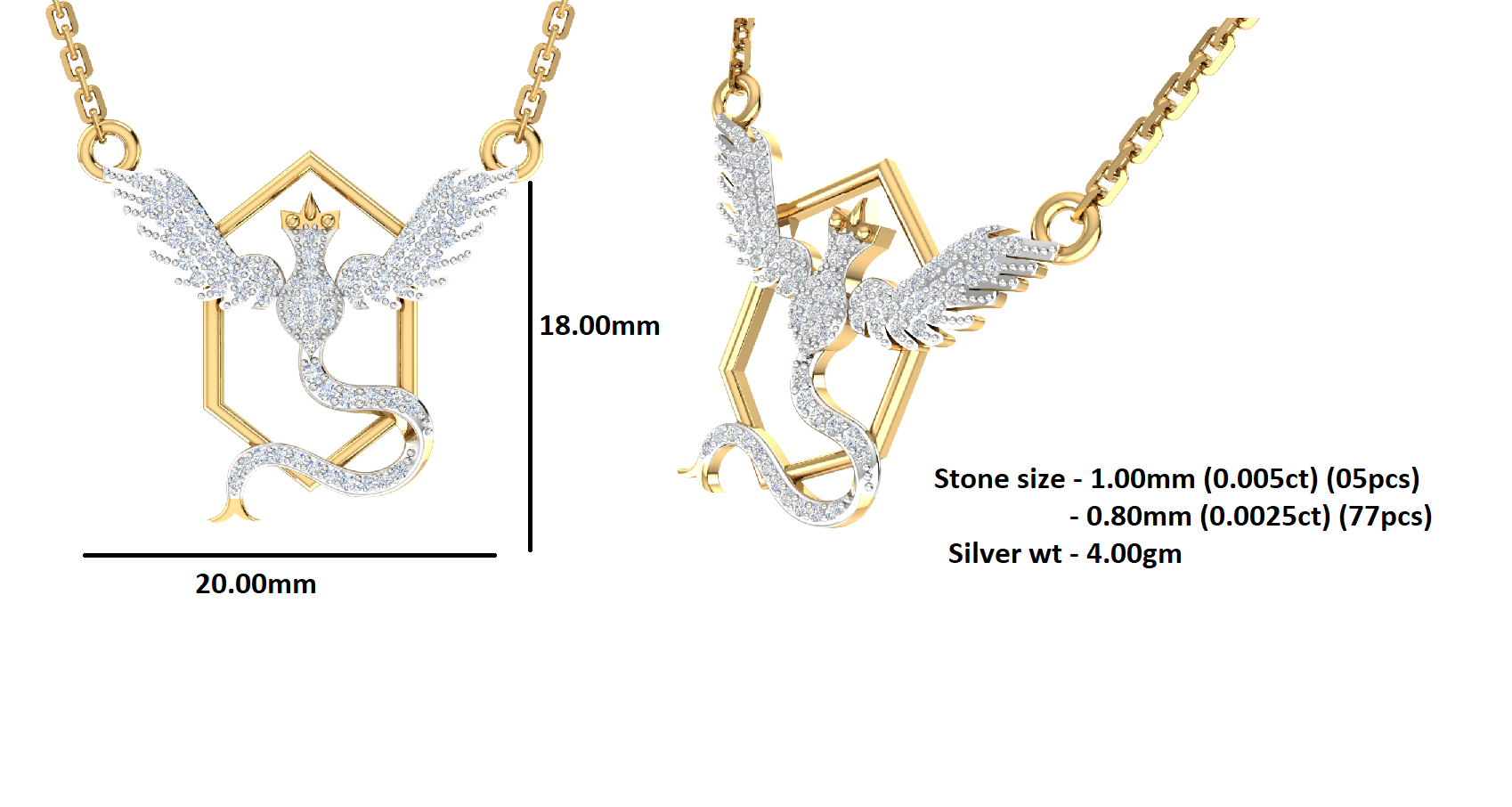 RKC 2,1 CT Moissanit Charm Halskette 925 Silber 14k Gelbgold plattiert Produktgewicht 4,00 GM Höhe 18,00 MM