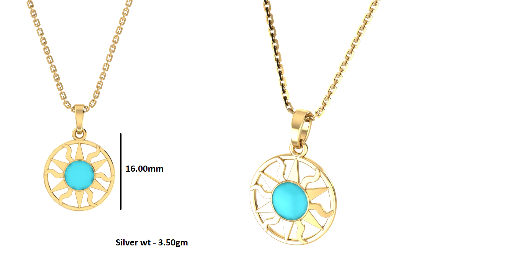 RKC Emaille-Sonnenanhänger, 925er Silberschmuck, 14 Karat Gelbgold vergoldet, Produktgewicht: 4,00 g, Höhe: 12,50 mm