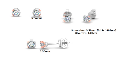 RKC 925 Sterling Silber Moissanit Push Back Solitär Ohrstecker, zweifarbig, 1,00 g, Höhe 4,00 mm