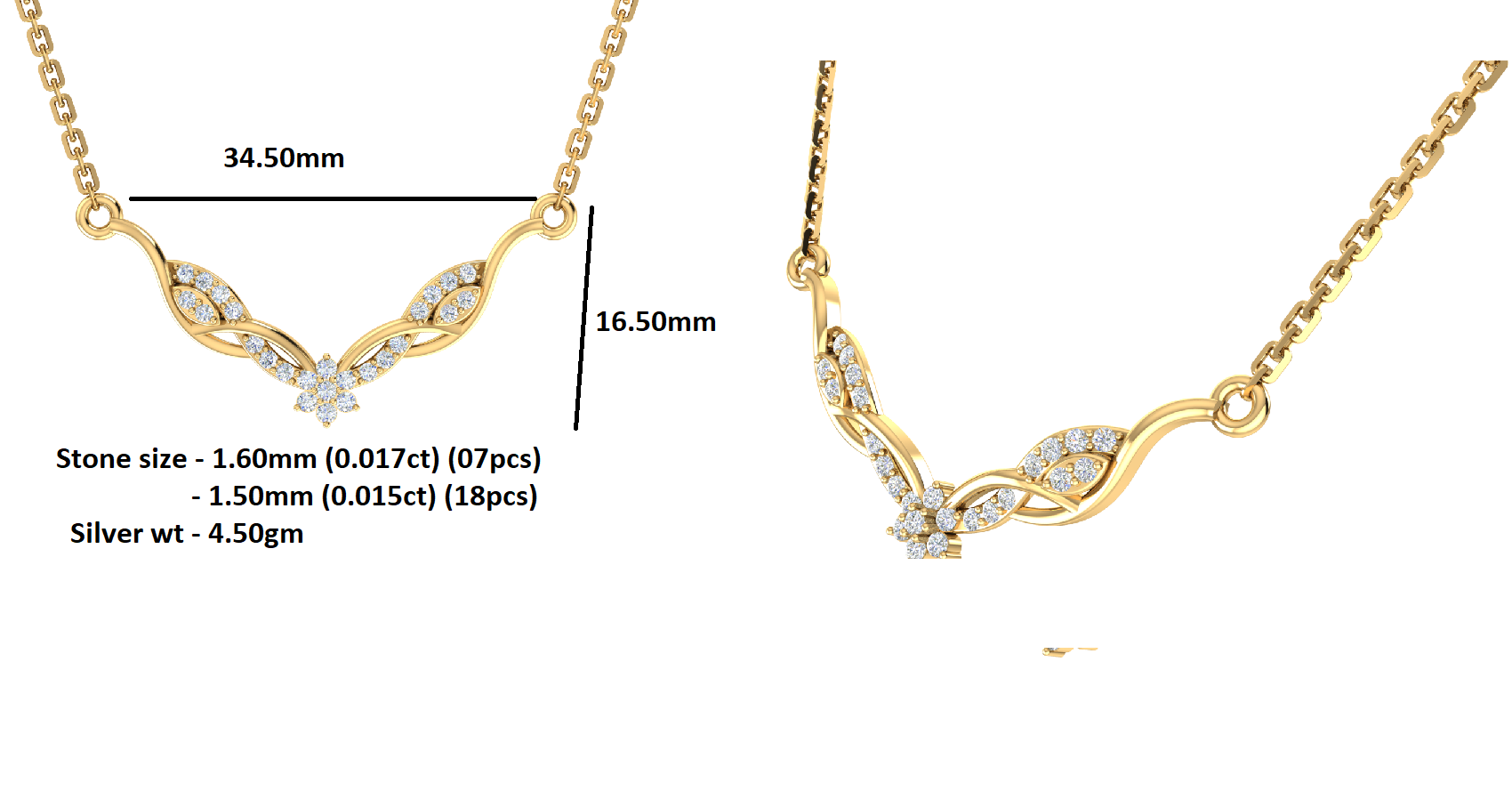 RKC 2,4 CT bezaubernde Moissanit-Halskette, 925er Silber, 14 Karat Gelbgold plattiert, Produktgewicht: 4,50 GM, Höhe: 16,50 mm