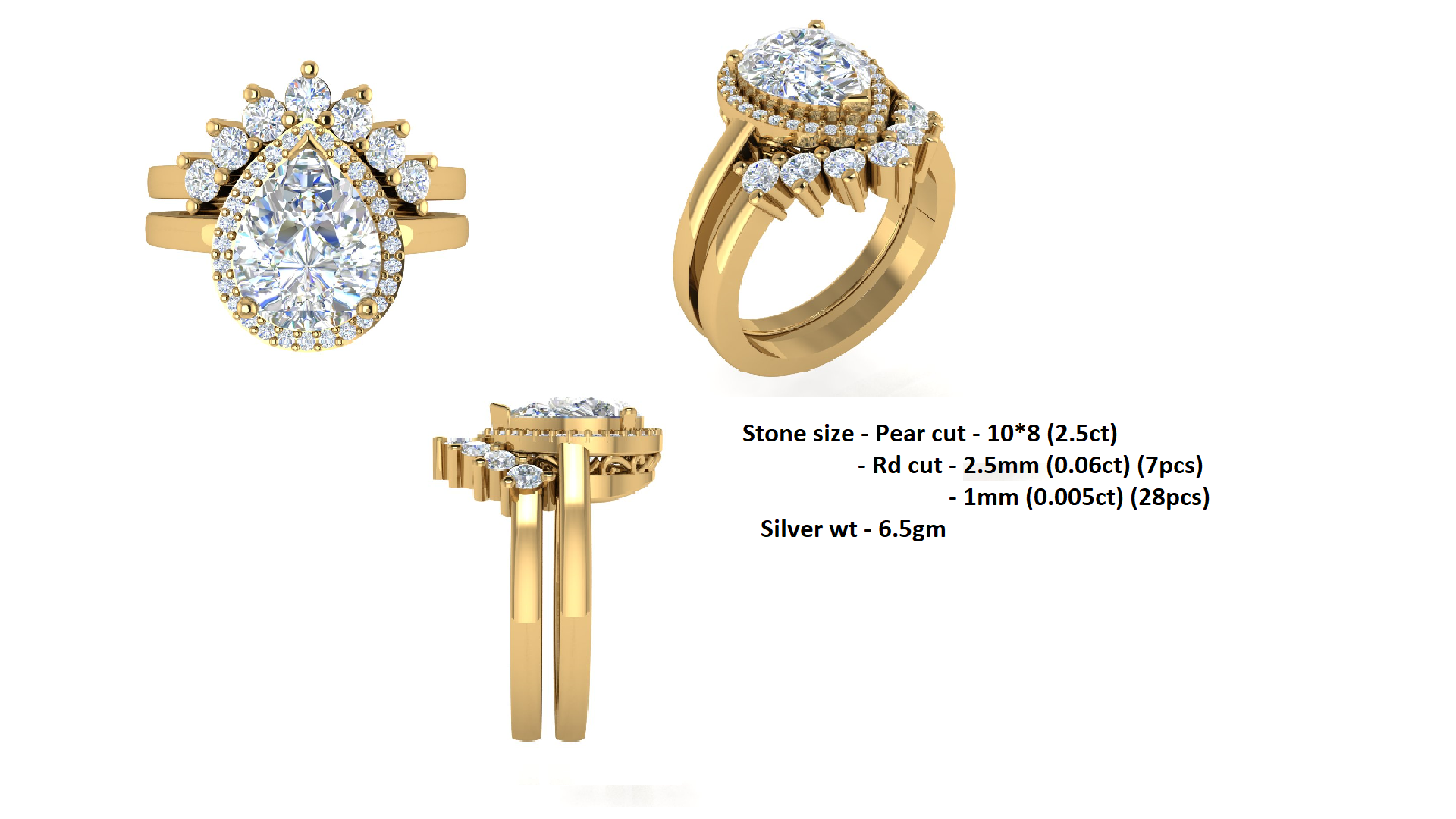 RKC 2,93 ct taglio a pera moissanite affascinante set da sposa in argento 925 per donna placcato oro rosa 14 carati peso 6,5 g