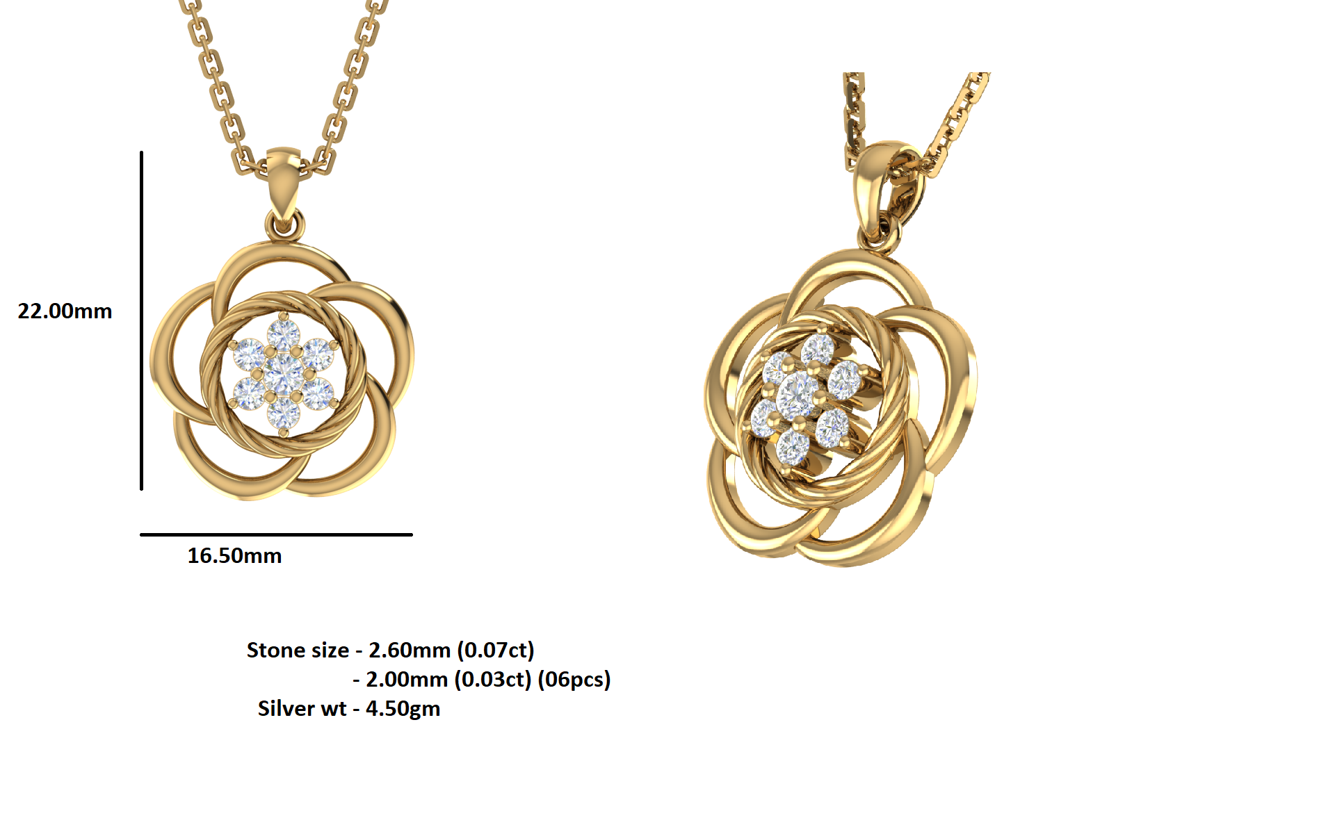 RKC 0,25 CT floraler Moissanit-Anhänger, 925er Silberschmuck, 14 Karat Roségold vergoldet, Gewicht 4,50 g, Höhe 22,00 mm