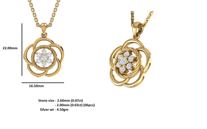 RKC 0,25 CT floraler Moissanit-Anhänger, 925er Silberschmuck, 14 Karat Roségold vergoldet, Gewicht 4,50 g, Höhe 22,00 mm