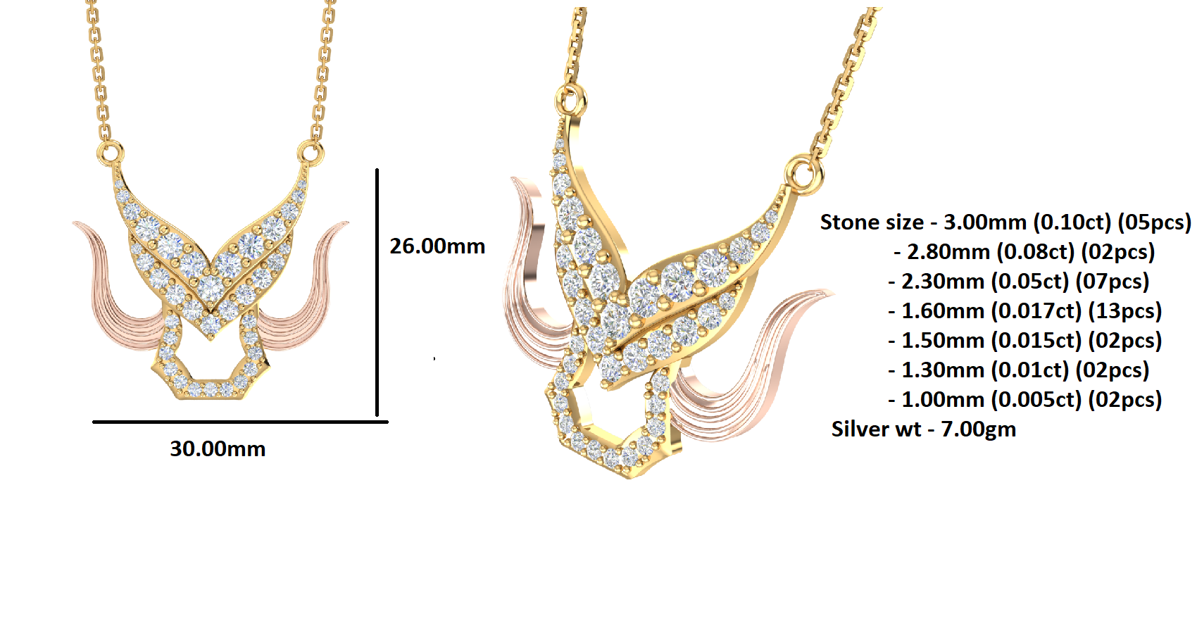 RKC 2,73 Karat Moissanit-Charme-Halskette, 925er Silber, 14 Karat Gelbgold vergoldet, Produktgewicht: 7,00 g, Höhe: 26,00 mm