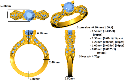 Anello da sposa solitario rotondo con moissanite Milgrain RKC in argento 925 placcato oro rosa Peso 4,70 g Larghezza 2,50 mm