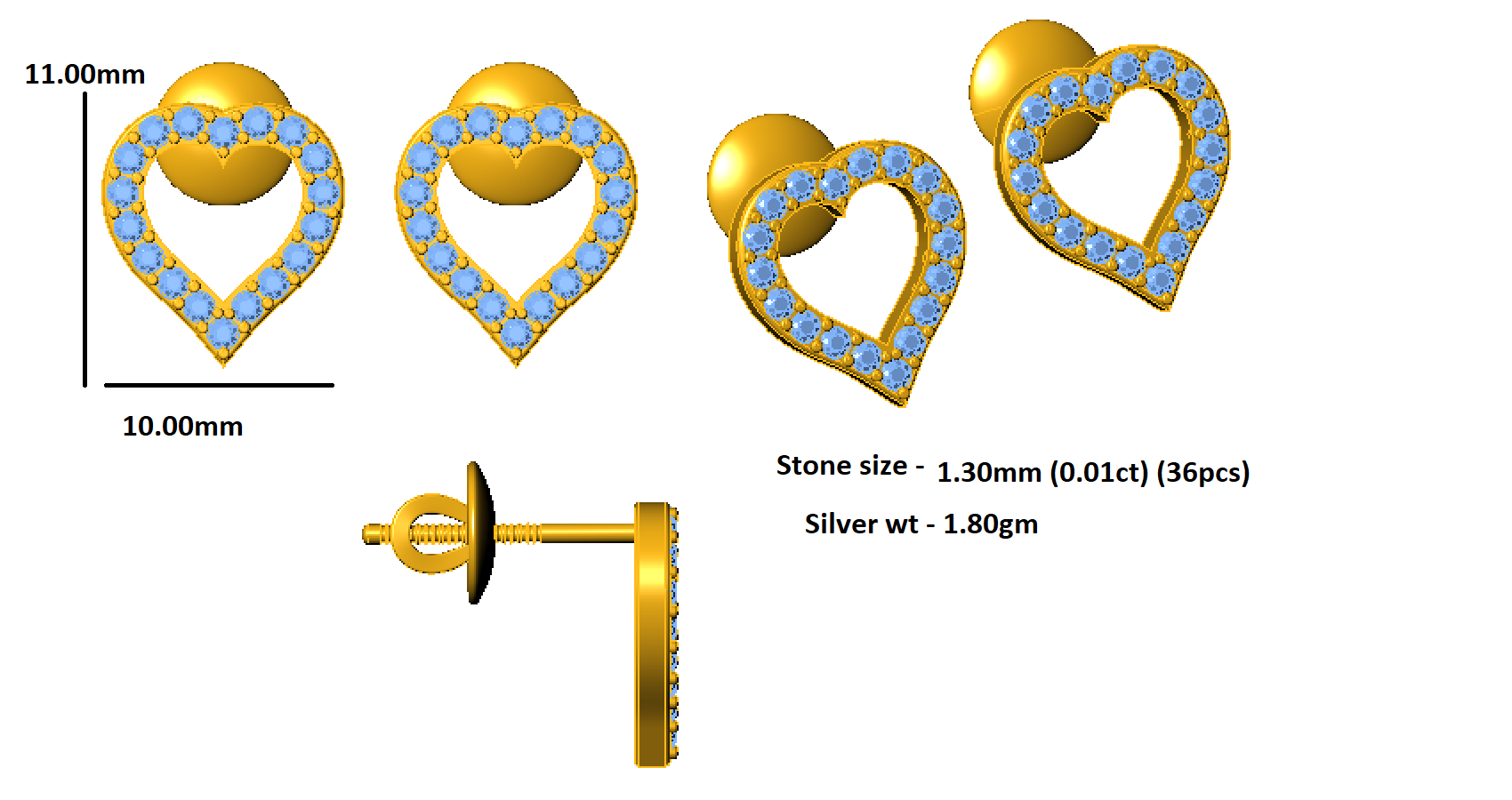 RKC Damen-Ohrstecker aus 925er-Sterlingsilber mit Schraubverschluss, 14 Karat Gelb, Produktgewicht: 5,20 GM, Höhe: 16,50 mm