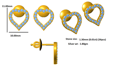 RKC Damen-Ohrstecker aus 925er-Sterlingsilber mit Schraubverschluss, 14 Karat Gelb, Produktgewicht: 5,20 GM, Höhe: 16,50 mm