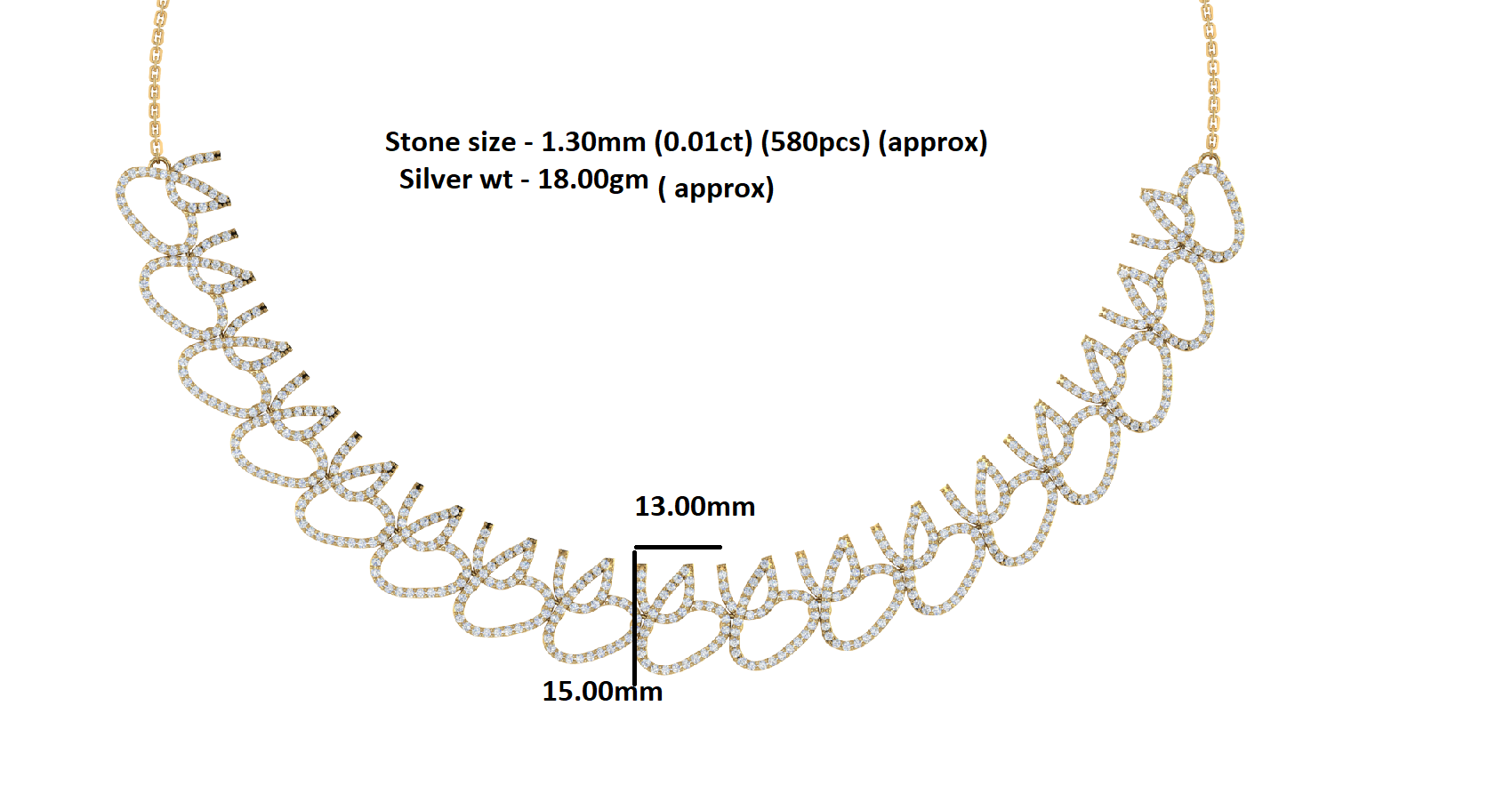Charmante RKC 5,8 CT Moissanit-Halskette, 925er Silber, 14 Karat Gelbgold plattiert, Produktgewicht: 18,00 GM, Höhe: 15,00 mm