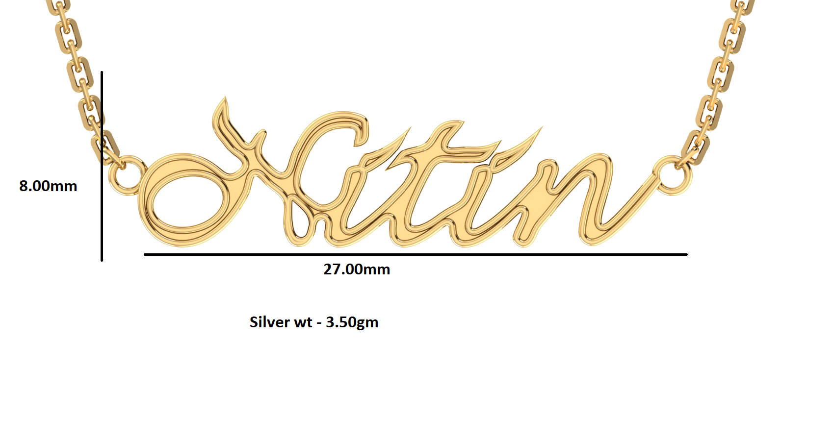 RKC personalisierte Namensanhänger-Halskette, 925er Silberschmuck, 14 Karat Rosévergoldung, Produktgewicht: 3,50 GM, Höhe: 8,00 mm