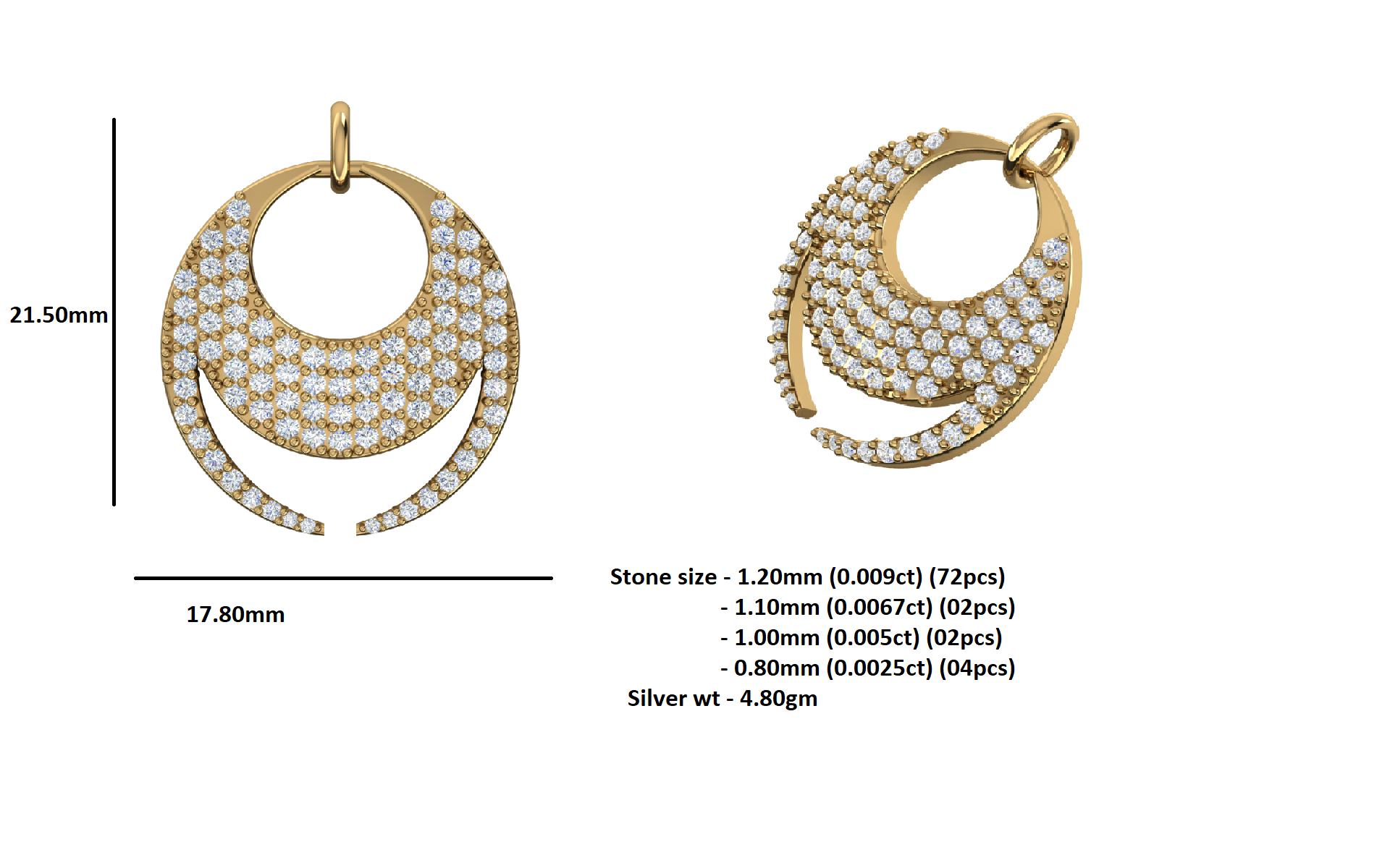 RKC 0,68 Karat Moissanit-Charm-Anhänger, 925er Silberschmuck, 14 Karat Roségold vergoldet, Gewicht 4,80 g, Höhe 21,50 mm
