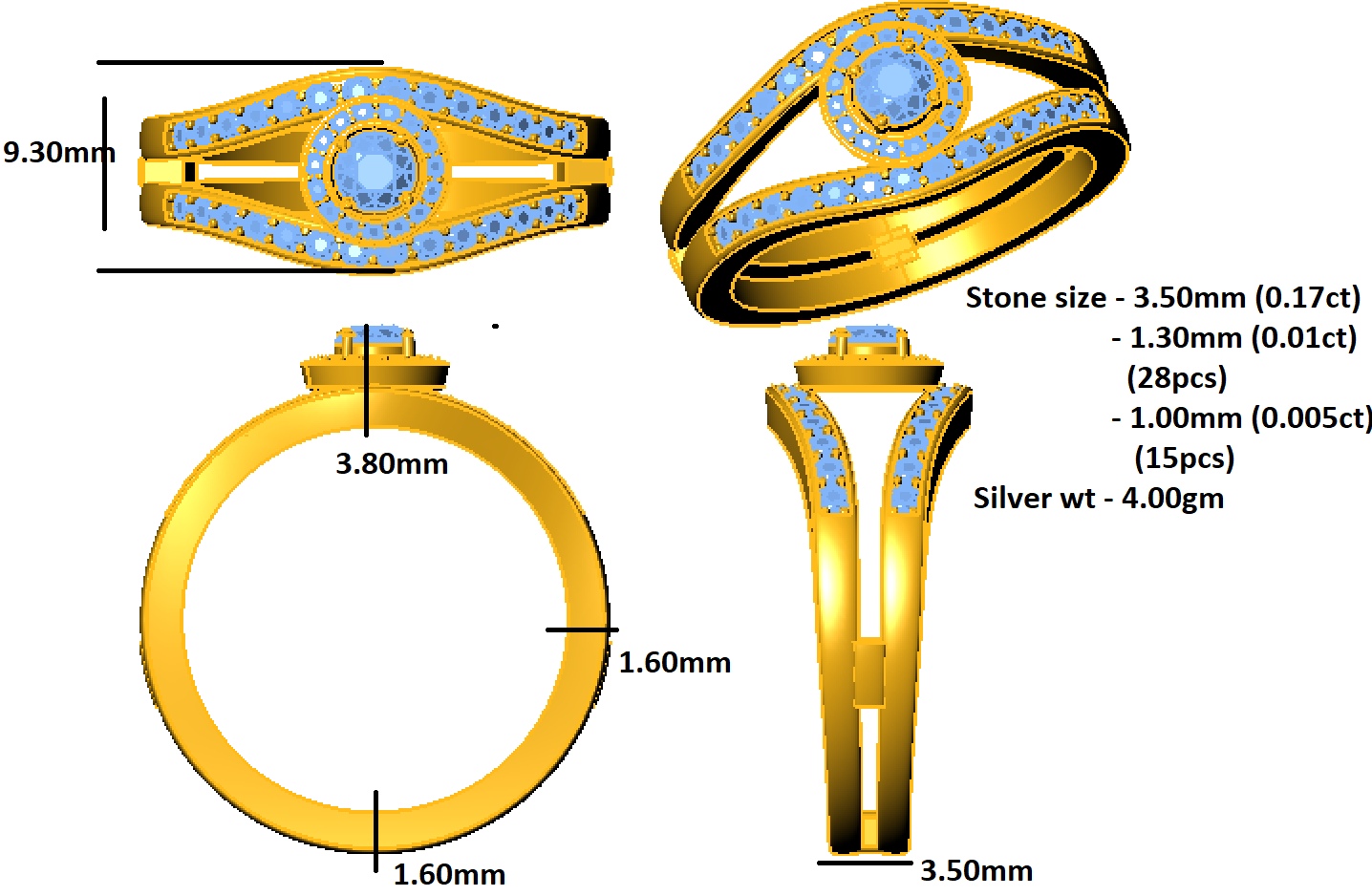 RKC Rundschliff-Moissanit-Evil-Eye-Ehering für Damen, 925er Sterlingsilber, 14 Karat Roségold vergoldet, Gewicht 4 g, Breite 3,50 mm