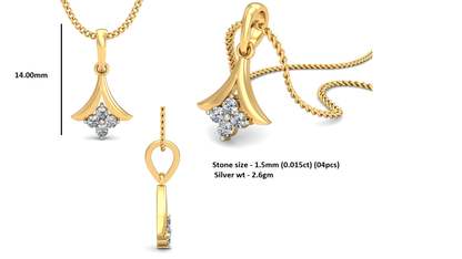 RKC Vier-Steine-Silber-Moissanit-Anhänger mit 0,06 Karat für Damen, 14-Karat-Gelbgold-Finish, Gewicht 2,6 Gramm, Höhe 14 mm