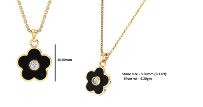 Ciondolo fiore in smalto moissanite da 0,16 ct RKC, gioielli in argento 925, placcato in oro giallo 14 carati, peso del prodotto: 4,20 g, altezza 16,00 mm