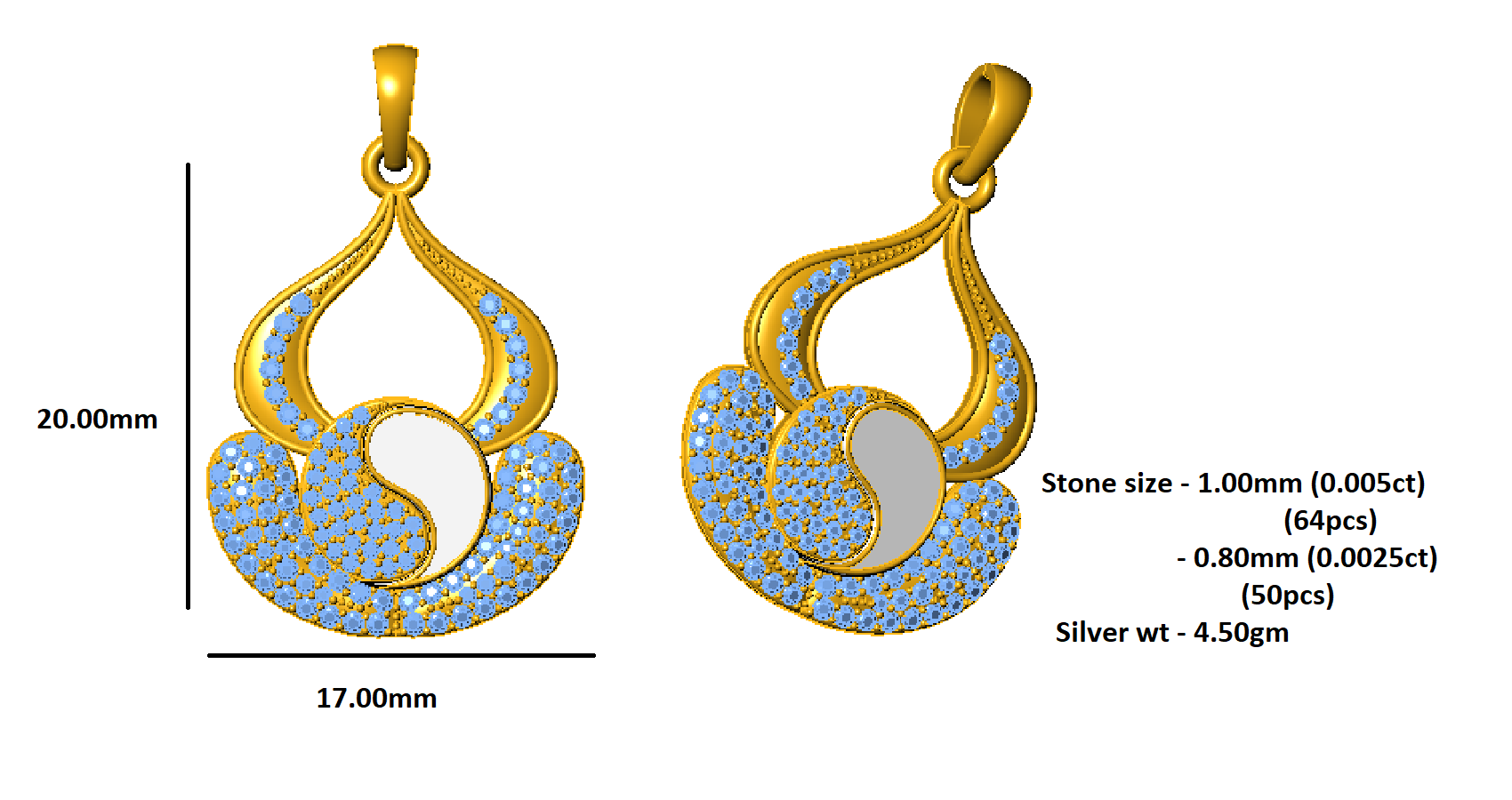 RKC 0,44 Karat Moissanit-Charm-Anhänger, 925er Silberschmuck, 14 Karat Gelbgold vergoldet, Gewicht 4,50 g, Höhe 20 mm
