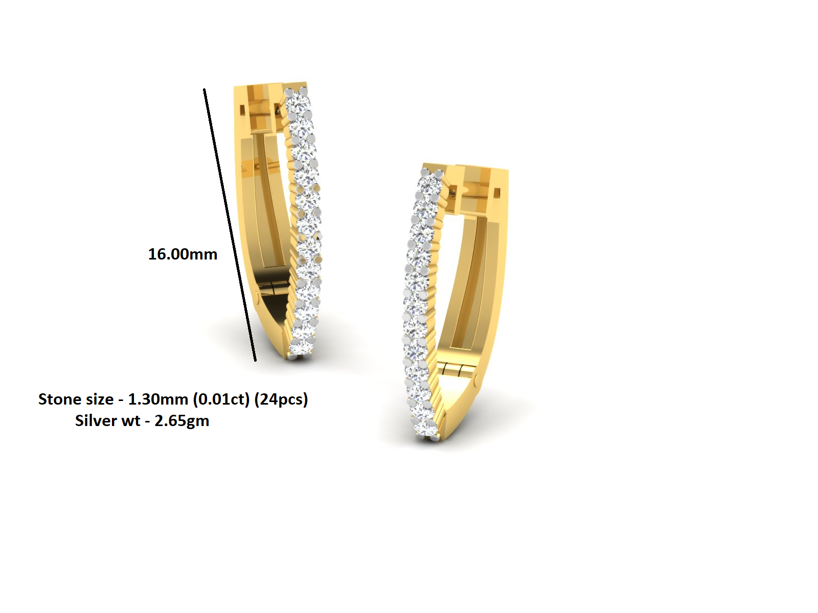 Orecchino a clip a cerchio in oro brillante RKC 925 argento sterling 2,65 Gm Altezza 16,00 MM