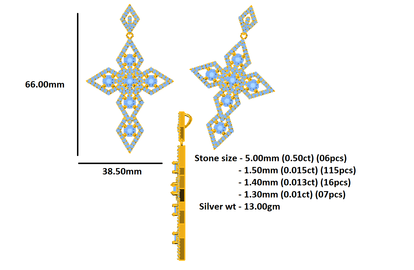 RKC 5,00 Karat Edelstein-Kreuz-Anhänger-Halskette, 925er Silberschmuck, 14 Karat Weißgold vergoldet, Gewicht 13,00 g, Höhe 66,00 mm