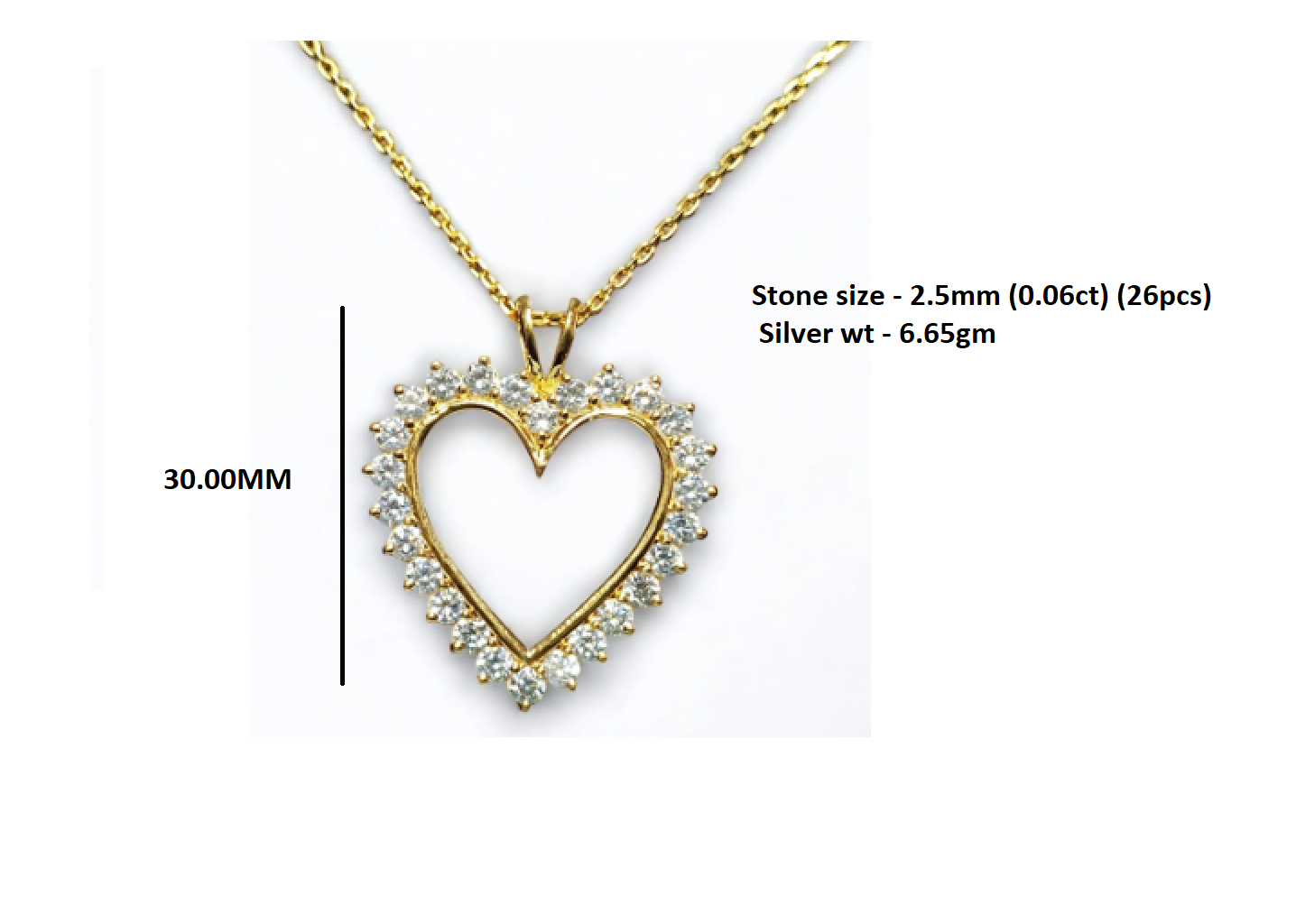RKC schimmernder 1,56 Karat Moissanit-Charm, zeitloser Herz-Eleganz-Anhänger, 14-Karat-Gelbgold-Finish, Gewicht 6,65 g, Höhe 30,00 mm