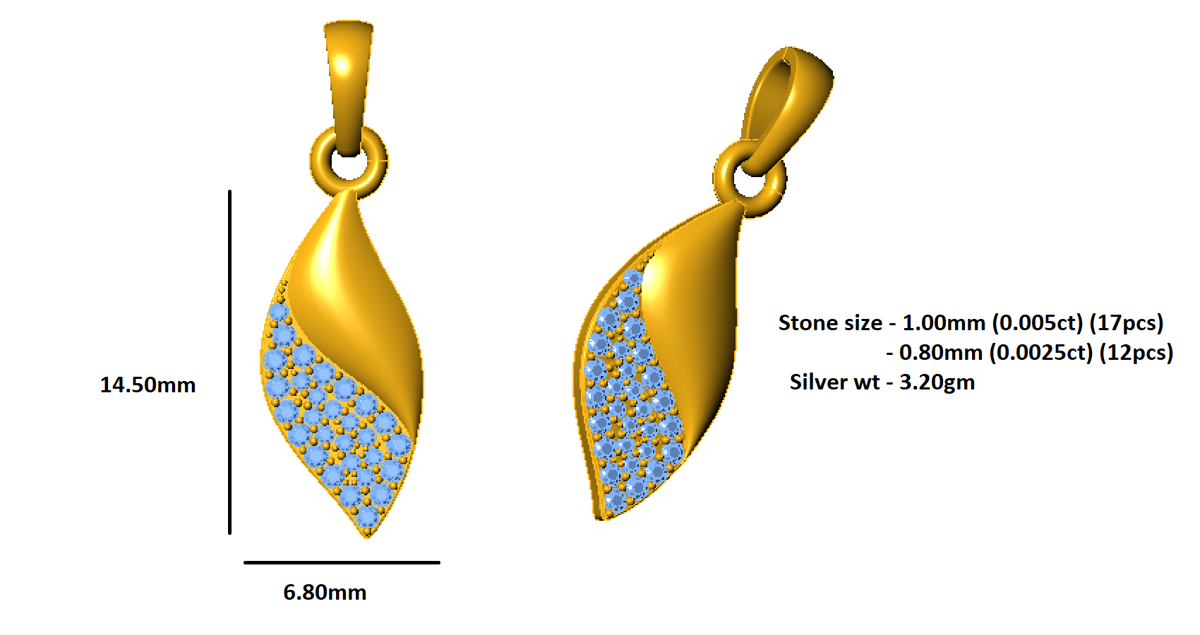 Ciondolo foglia di moissanite da 0,11 ct RKC, gioielli in argento 925 placcato in oro rosa 14 carati, peso 3,20 g, altezza 14,50 mm