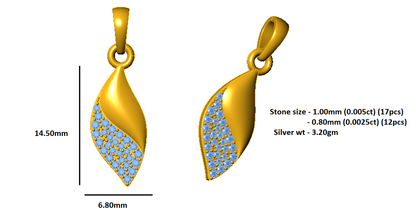 Ciondolo foglia di moissanite da 0,11 ct RKC, gioielli in argento 925 placcato in oro rosa 14 carati, peso 3,20 g, altezza 14,50 mm