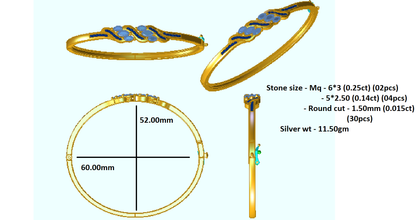RKC Damen-Armreif aus 925er-Sterlingsilber mit 1,51 Karat Moissanit, 14 Karat Gelbgold vergoldet, Gewicht 11,50 g, Höhe 52,00 mm
