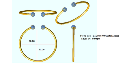 RKC Damen-Armreif aus 925er-Sterlingsilber, 1,08 Karat Moissanit, 14 Karat Roségold vergoldet, Gewicht 9,00 g, Höhe 50,00 mm
