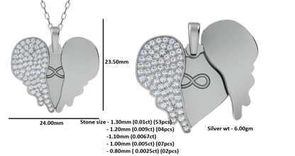 RKC Ciondolo a forma di cuore con ala di moissanite da 0,61 ct, gioielli in argento 925 placcato in oro rosa 14 carati, peso 6 g, altezza 23,50 mm