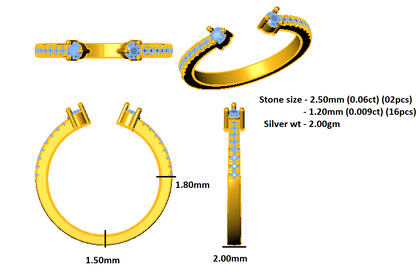 RKC Moissanit verstellbares offenes Band für Geburtstagsgeschenk, 925er Sterlingsilber, 14 Karat Gelbgold vergoldet, Gewicht 2 g, Breite 2 mm
