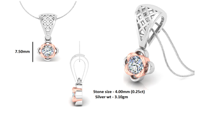 RKC handgefertigter Tropfen-Anhänger mit Blumen-Moissanit-Motiv aus Sterlingsilber, 14 Karat Weißgold vergoldet