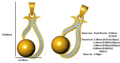 RKC 3,35 Karat Moissanit und Perlentropfen-Anhänger, 925er Silberschmuck, 14 Karat Gelbgold vergoldet, 4,40 g, 29,00 mm