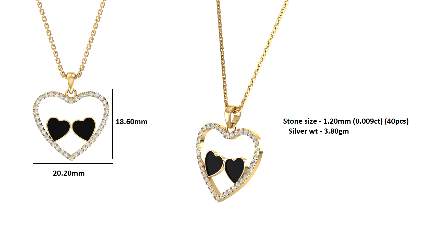 Ciondolo smaltato a cuore in moissanite da 0,36 ct RKC, argento 925, placcato oro rosa 14 carati, peso 3,80 GM, altezza 18,60 mm