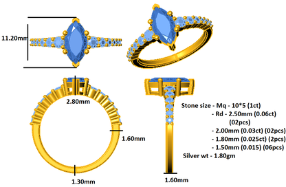 RKC Moissanit-Verlobungsring im Marquise-Schliff, 925er Silber, 14 Karat Weißgold plattiert, für Damen, Gewicht 1,80 g, Breite 1,60 mm