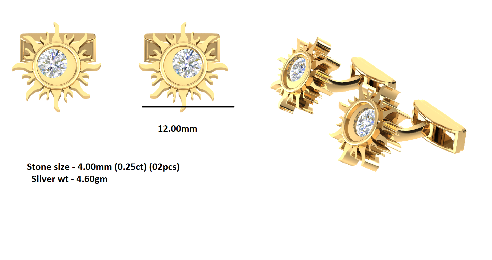 RKC-Moissanit-Manschettenknöpfe und Brosche aus 925er-Sterlingsilber, 14 Karat Gelbgold vergoldet, Produktgewicht 4,60 g