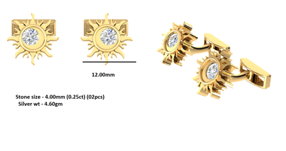 RKC-Moissanit-Manschettenknöpfe und Brosche aus 925er-Sterlingsilber, 14 Karat Gelbgold vergoldet, Produktgewicht 4,60 g