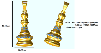RKC 0,20 ct Moissanit Königin Schachfigur Anhänger 925 Silber Schmuck 14 K Gelbgold vergoldet 5 g 28,00 mm