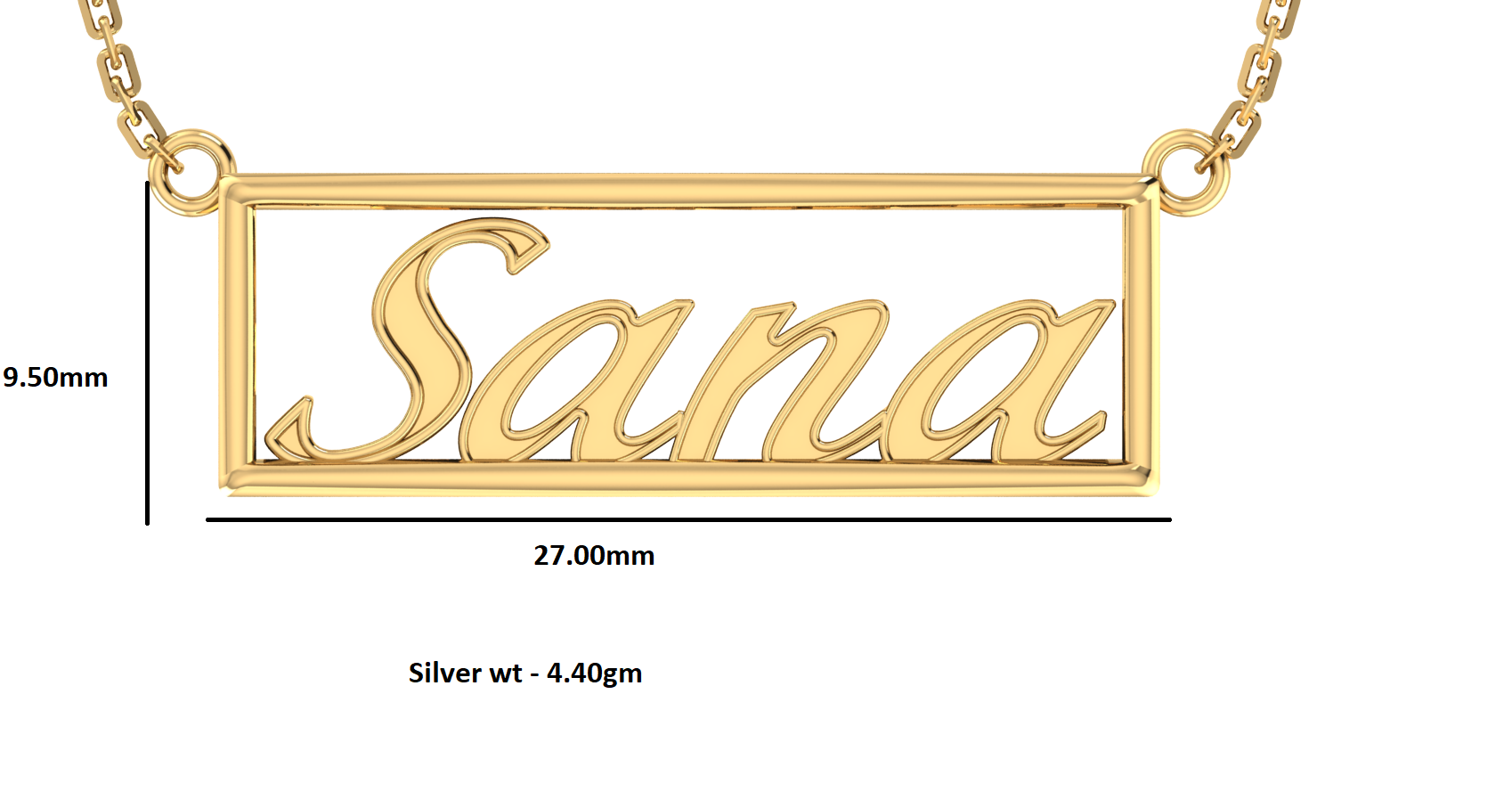 RKC Namensanhänger-Halskette, 925er Silberschmuck, 14 Karat Gelbgold plattiert, Produktgewicht: 4,40 GM, Höhe: 9,50 mm