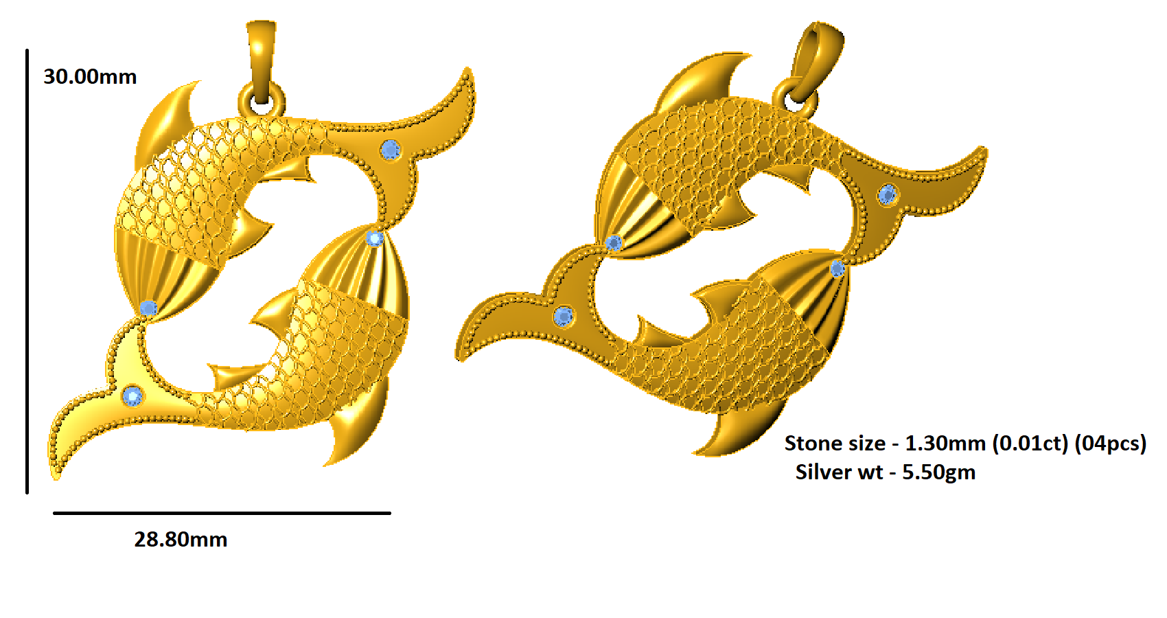 RKC 0,04 Karat Amethyst-Fisch-Anhänger, 925er Silberschmuck, 14 Karat Roségold vergoldet, 5,50 g, Höhe 30 mm